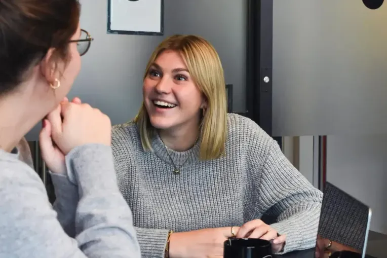 woman super hyper at workplace